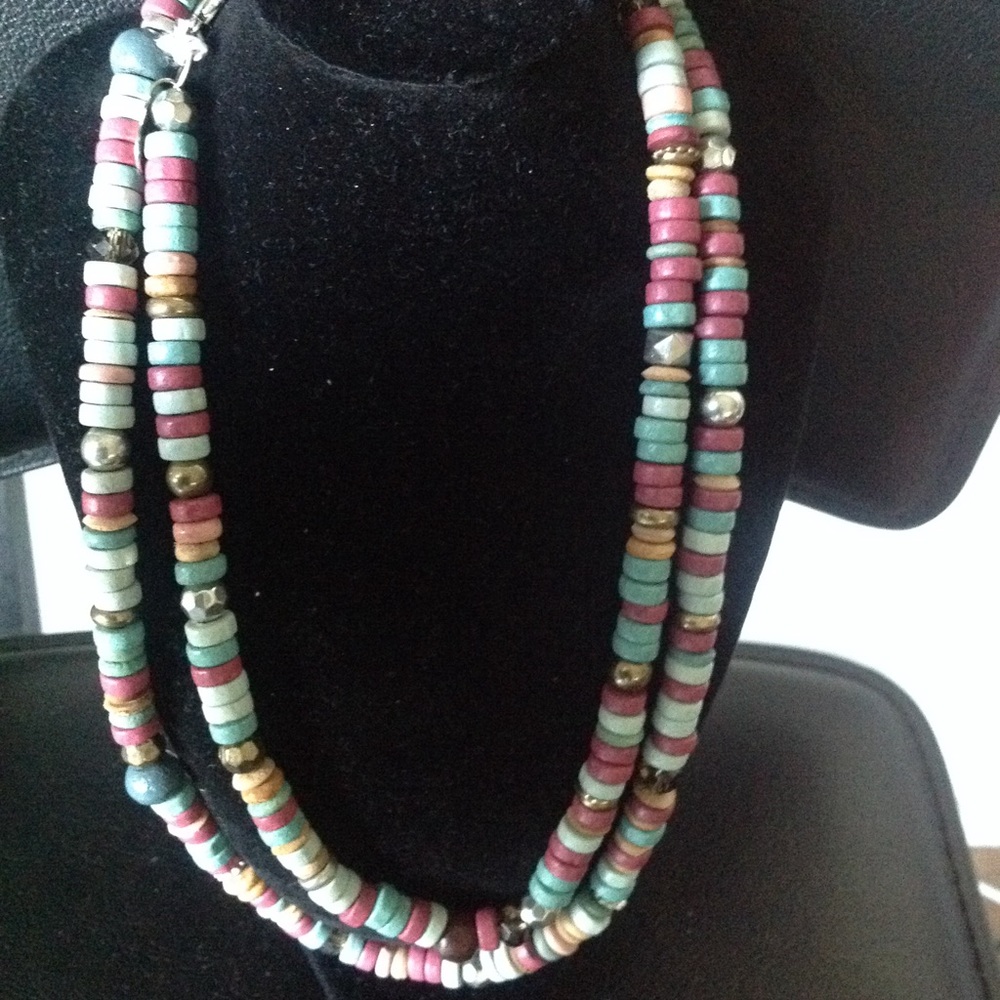 New Multi Pastel Wood Bead Necklace
